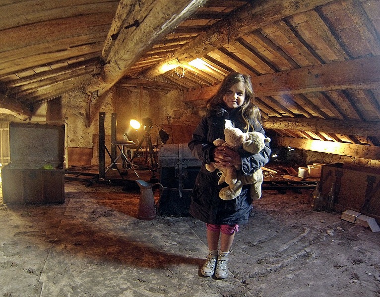 Angelina working in the freezing attic